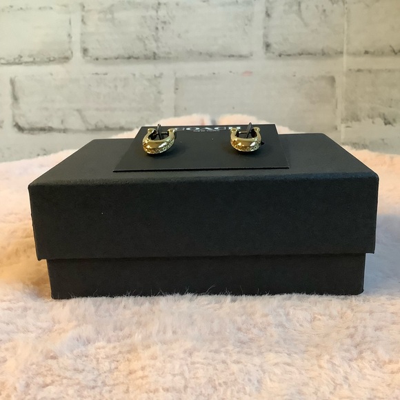 COACH Gold Pave Crystal C Hinge Huggie Earrings - Picture 6 of 8